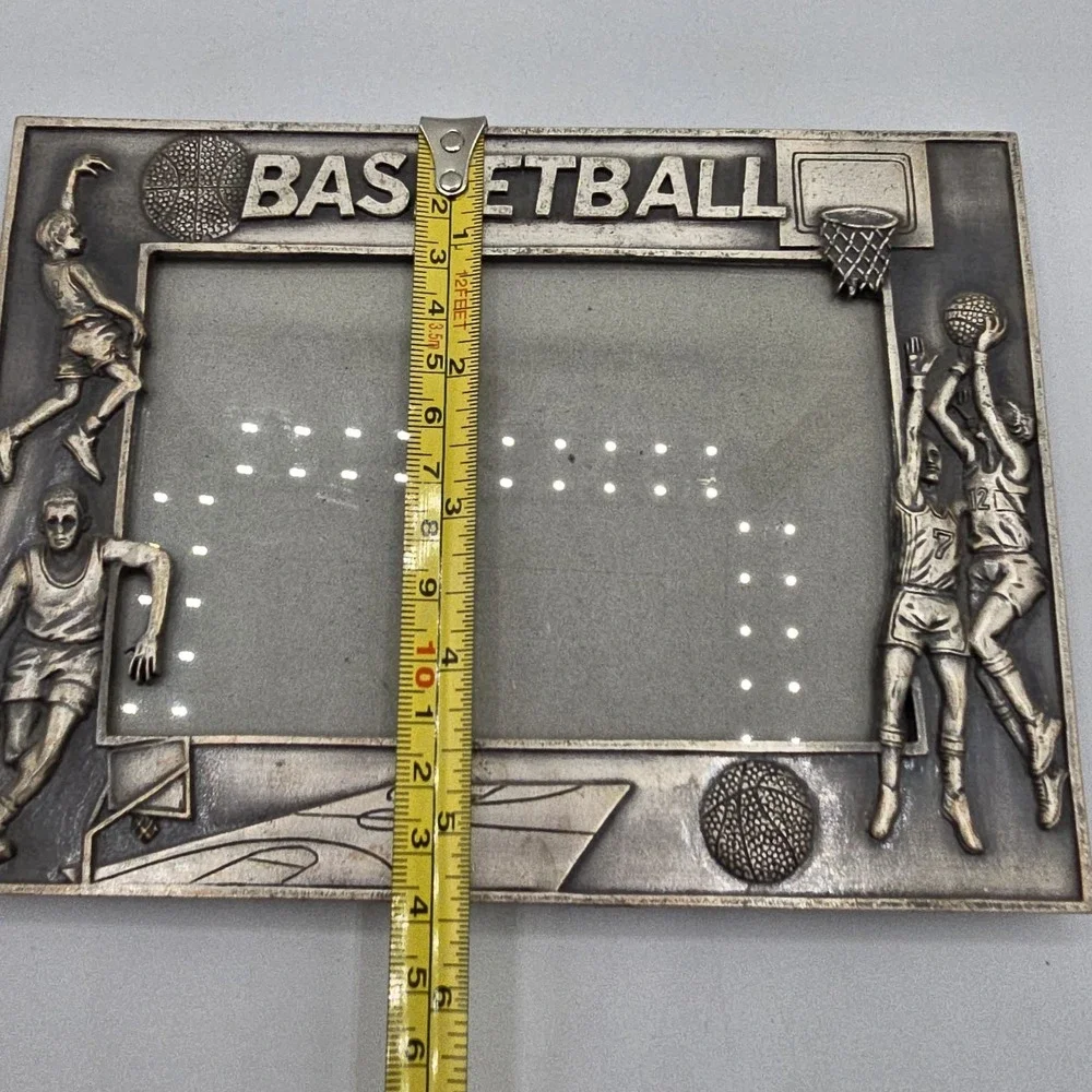 Pewter Vintage Basketball Player Picture‎ Photo Frame Sports Athletic Retro